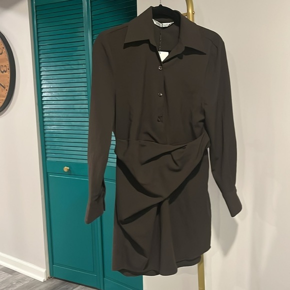 ZARA nwt DRAPED SHIRT DRESS - s - Picture 7 of 8
